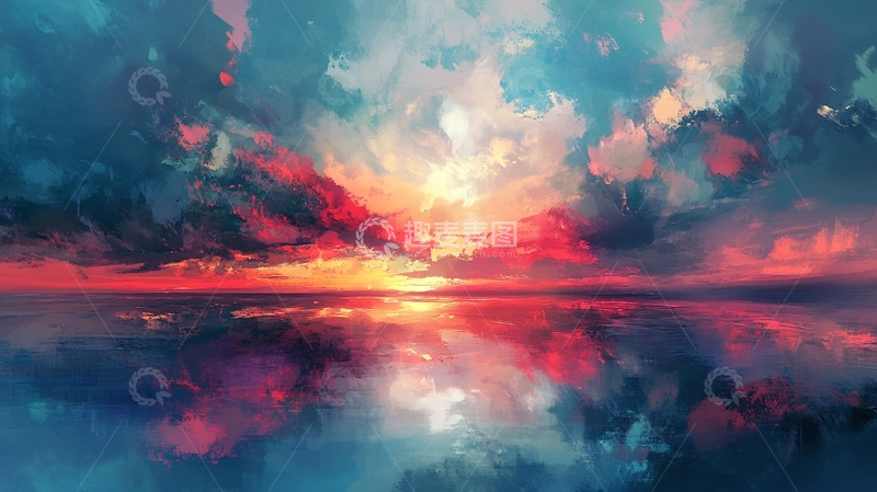 高清大图下载【趣麦麦图】火烧云插画