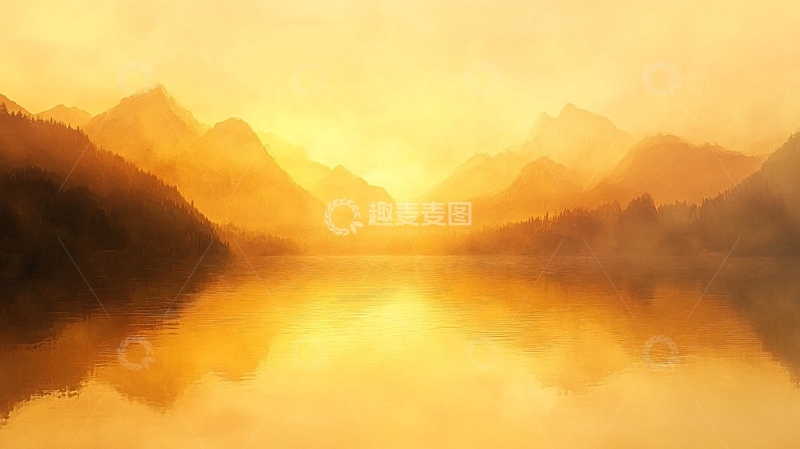高清大图下载【趣麦麦图】淡雅金色烟雾山水7