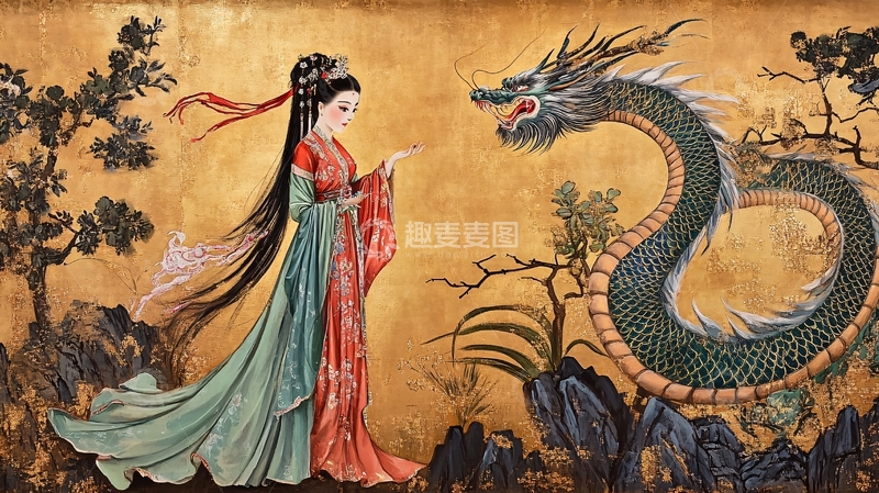 高清大图下载【趣麦麦图】龙凤仕女图