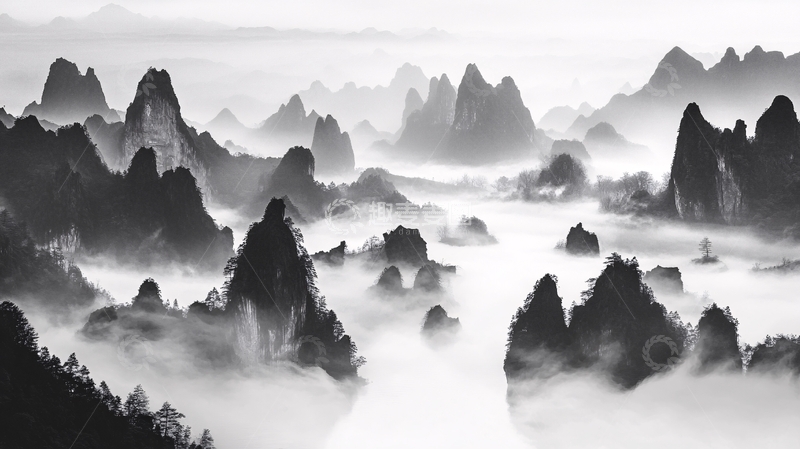 高清大图下载【趣麦麦图】墨韵禅意山峰云雾意境21