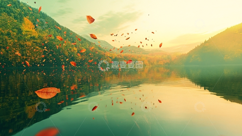 高清大图下载【趣麦麦图】金秋湖水红叶