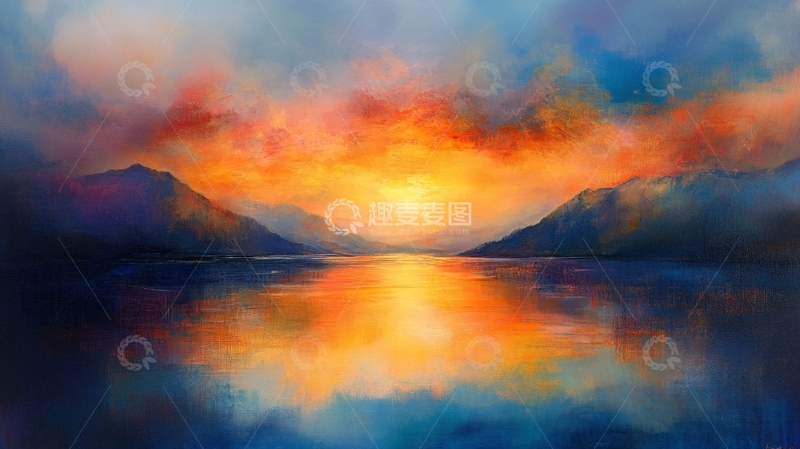 高清大图下载【趣麦麦图】湖畔意境艺术画7