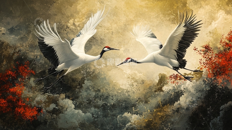 高清大图下载【趣麦麦图】鹤舞九天背景5