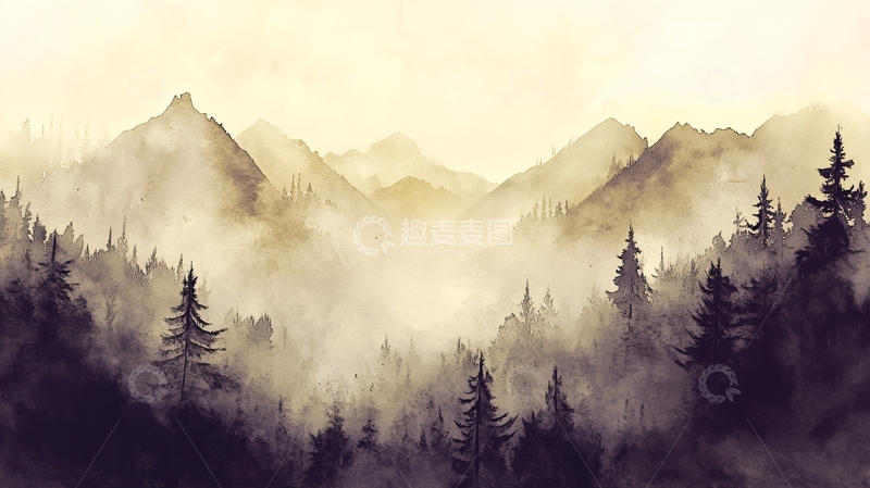 高清大图下载【趣麦麦图】全景水墨山景4