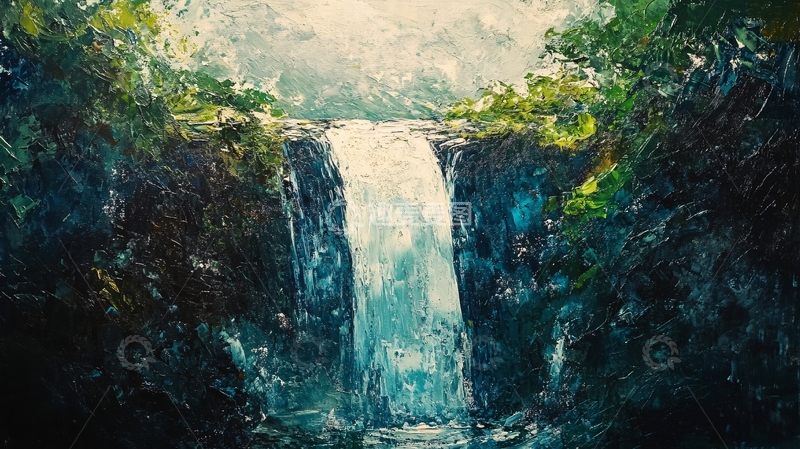 高清大图下载【趣麦麦图】油画瀑布
