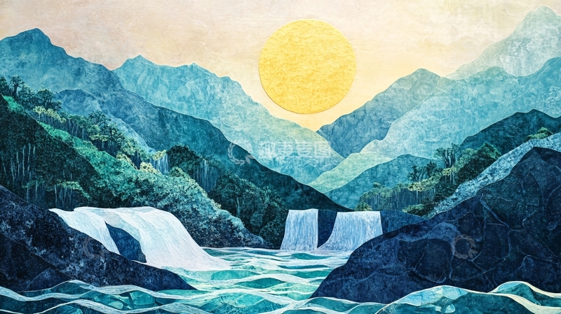 高清大图下载【趣麦麦图】山景壁画