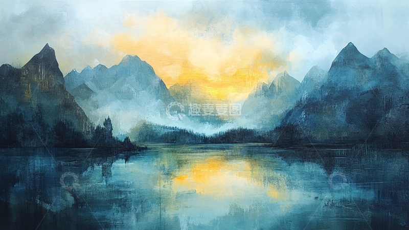 高清大图下载【趣麦麦图】山湖插画27