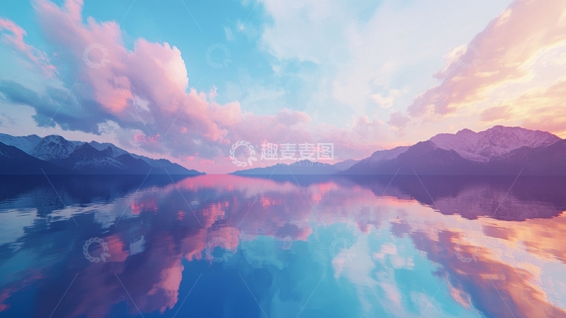 高清大图下载【趣麦麦图】湖景晚霞宽幅3