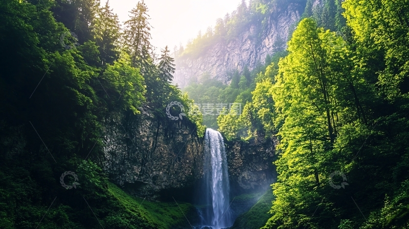 高清大图下载【趣麦麦图】森林瀑布山水风光