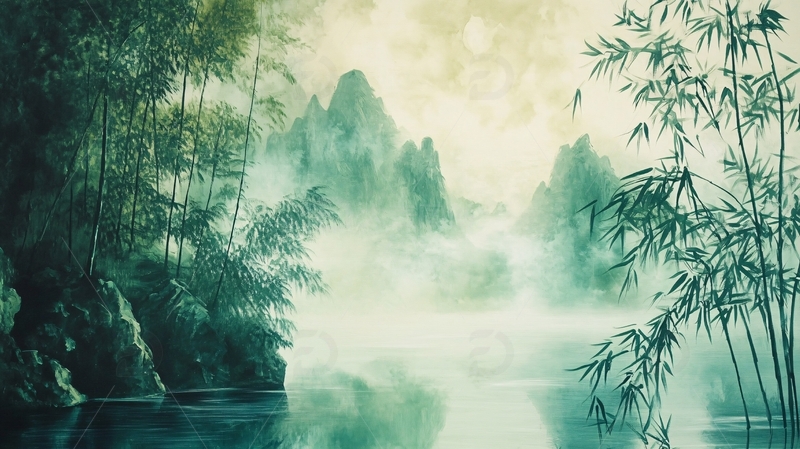 高清大图下载【趣麦麦图】意境竹林山水画8