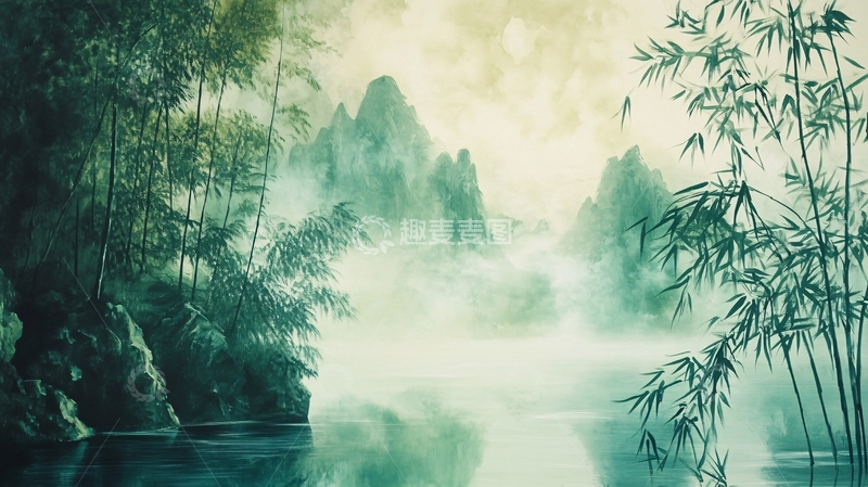 高清大图下载【趣麦麦图】意境竹林山水画8