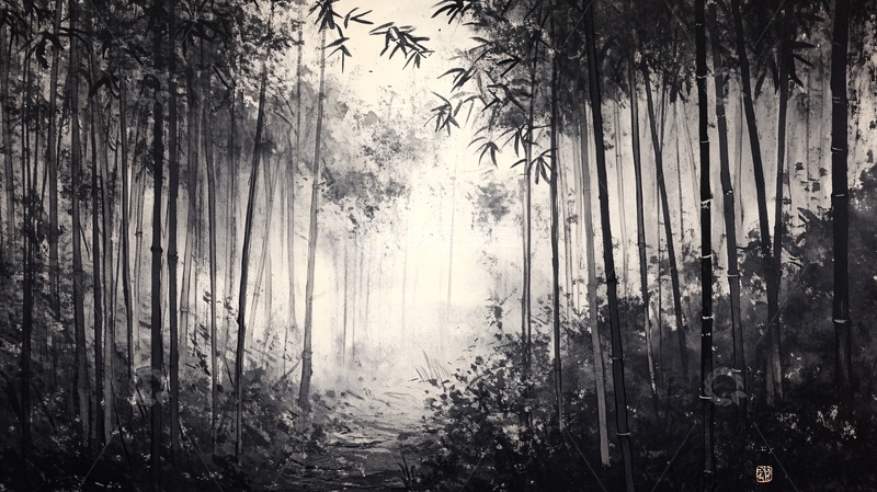 高清大图下载【趣麦麦图】竹林意境图1