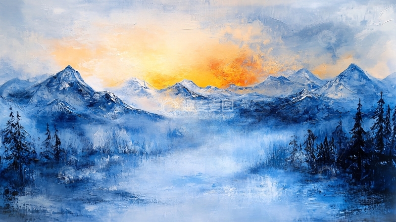 高清大图下载【趣麦麦图】雪山油画2