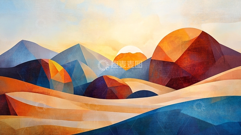 高清大图下载【趣麦麦图】几何图形山巨幅挂画