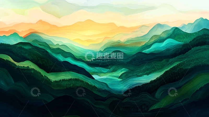 高清大图下载【趣麦麦图】高端山水线包装插画15