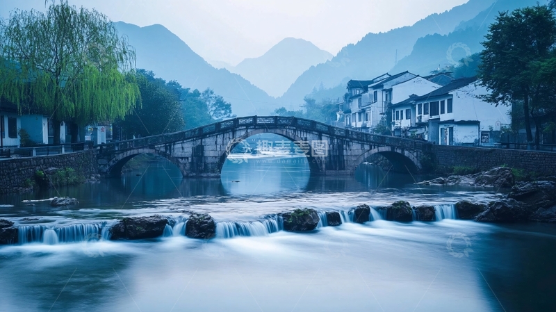 高清大图下载【趣麦麦图】石桥烟雨
