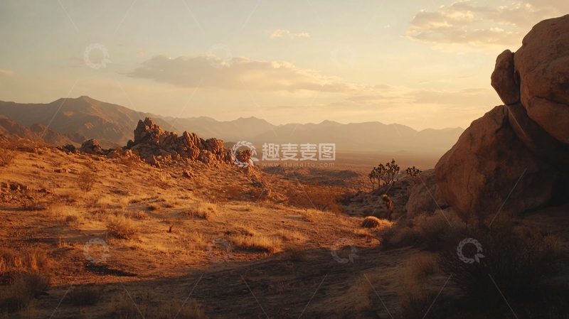 高清大图下载【趣麦麦图】戈壁深山夕阳