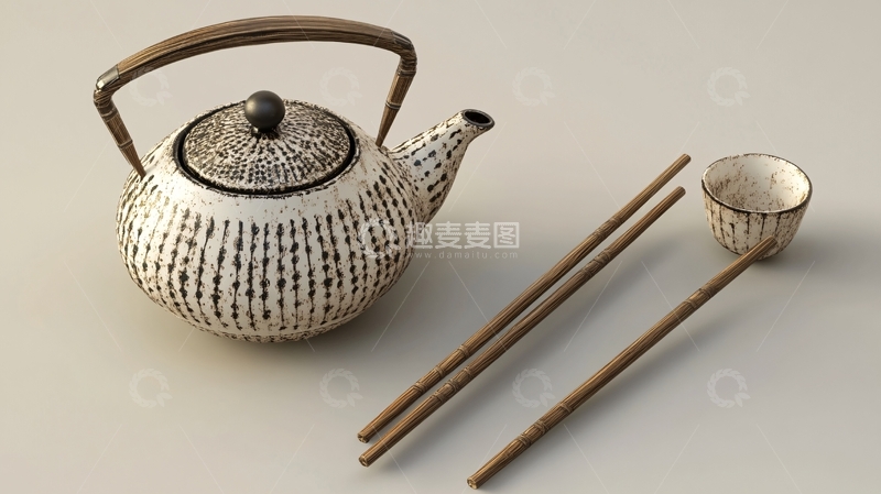 高清大图下载【趣麦麦图】竹编与茶具