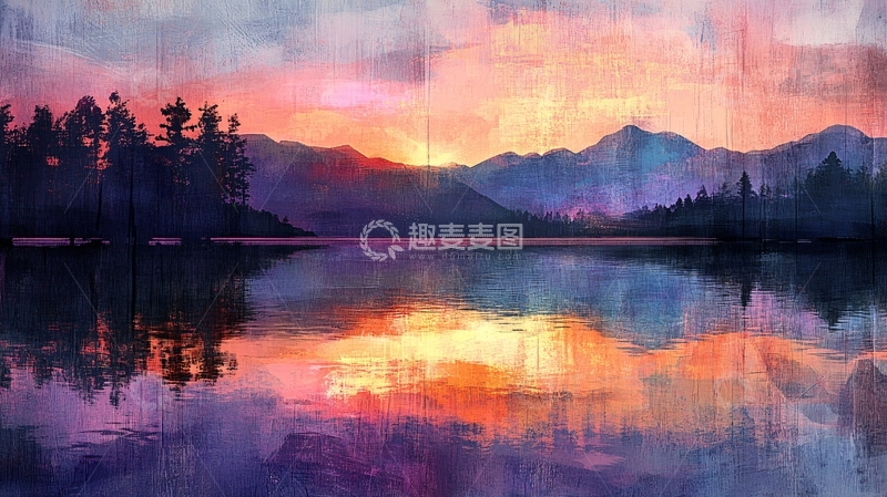 高清大图下载【趣麦麦图】湖畔意境艺术画11