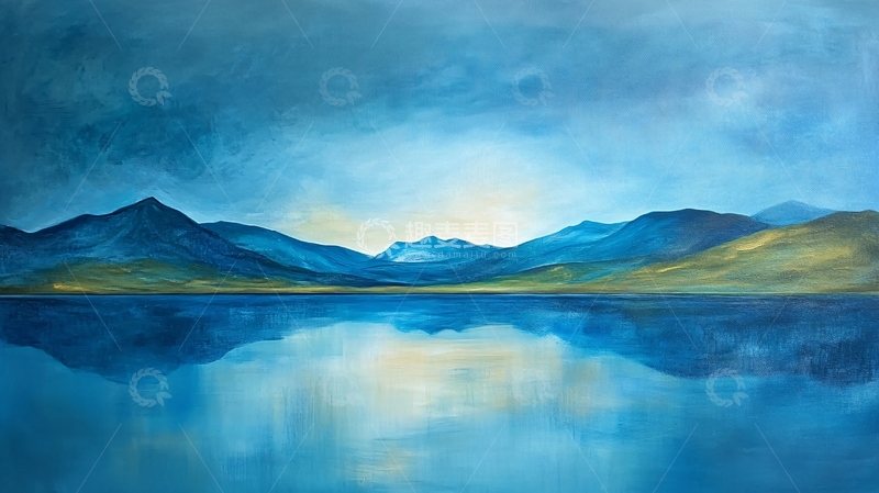 高清大图下载【趣麦麦图】油画远山群山倒影云雾11