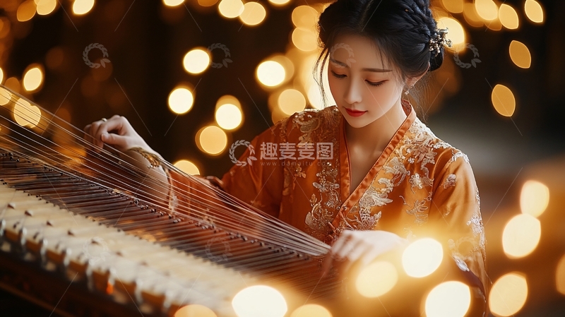 高清大图下载【趣麦麦图】弹古筝美女