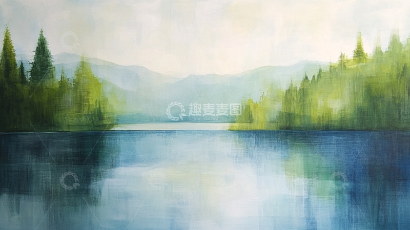 高清大图下载【趣麦麦图】湖景插画