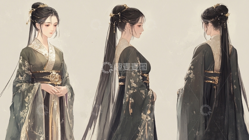 高清大图下载【趣麦麦图】汉服女插画