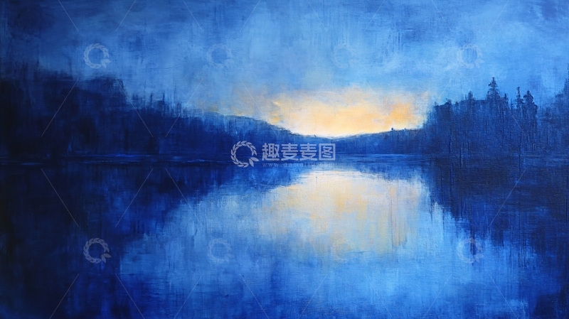 高清大图下载【趣麦麦图】黄昏湖边油画
