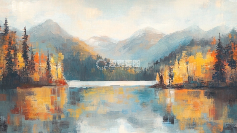 高清大图下载【趣麦麦图】油画秋天的湖泊