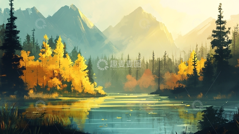 高清大图下载【趣麦麦图】金秋风景插画14