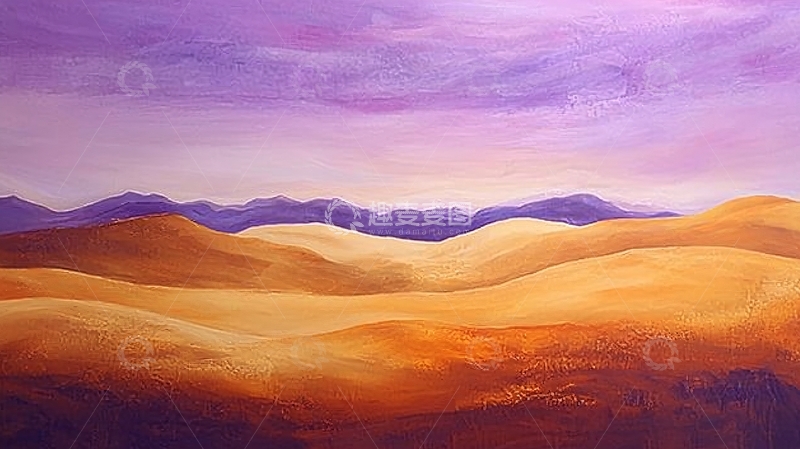高清大图下载【趣麦麦图】远山朝霞油画2