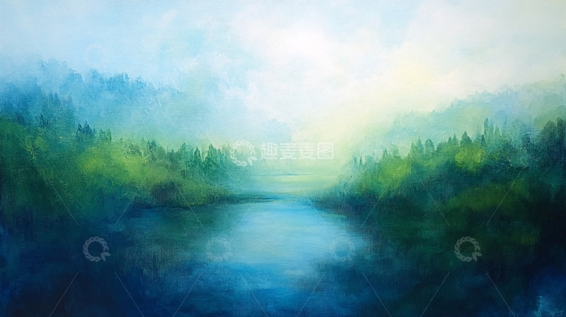 高清大图下载【趣麦麦图】湖畔意境艺术画13