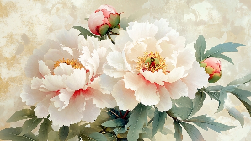 高清大图下载【趣麦麦图】牡丹花壁画壁纸1