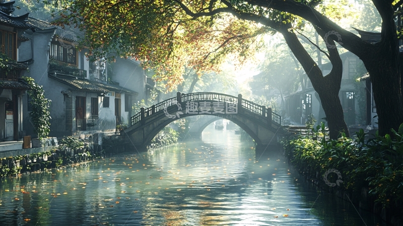 高清大图下载【趣麦麦图】清晨石桥游人