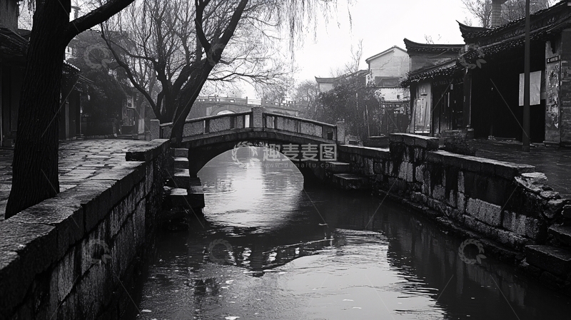 高清大图下载【趣麦麦图】水乡古镇黑白风景照