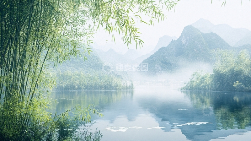 高清大图下载【趣麦麦图】竹林山水背景28