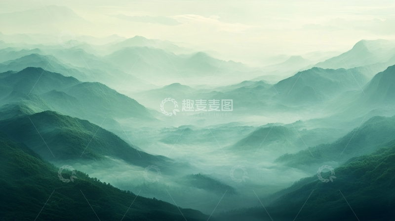 高清大图下载【趣麦麦图】飘渺远山云雾风景画9