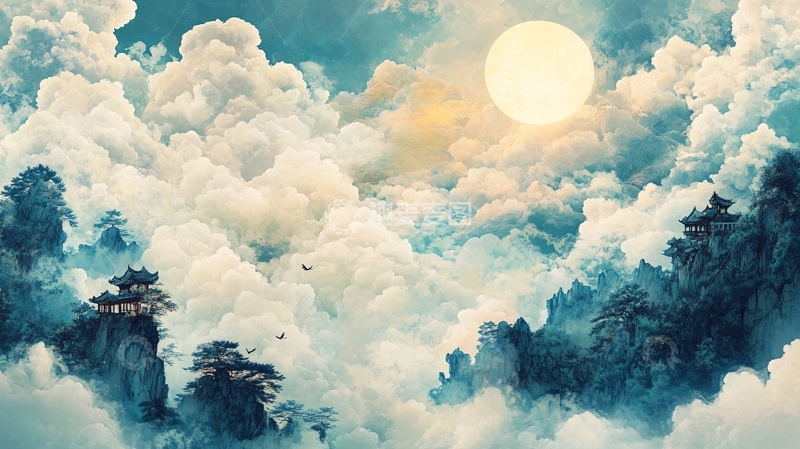 高清大图下载【趣麦麦图】天界晓钟风景插画23