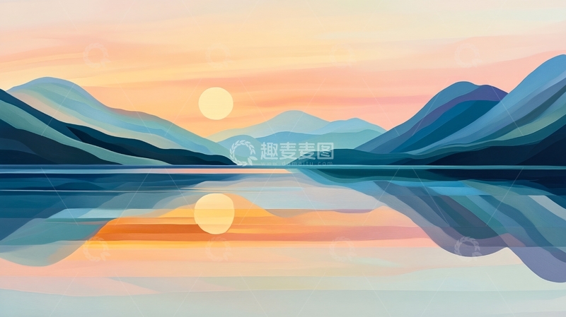 高清大图下载【趣麦麦图】山湖插画40