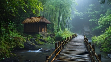 幽静木桥竹林小道