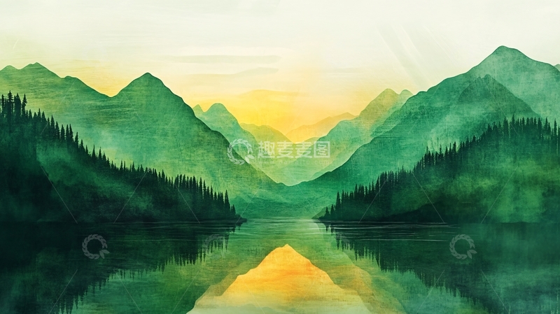 高清大图下载【趣麦麦图】山湖插画48