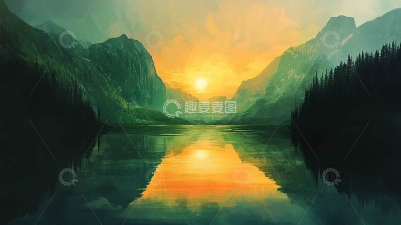 高清大图下载【趣麦麦图】山湖插画47