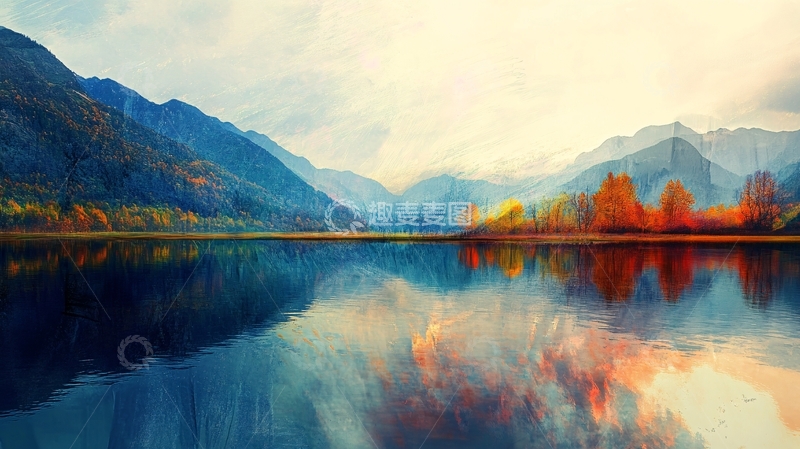 高清大图下载【趣麦麦图】山林河水金秋倒影