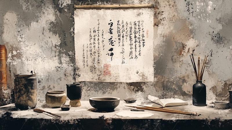 高清大图下载【趣麦麦图】水墨文房四宝