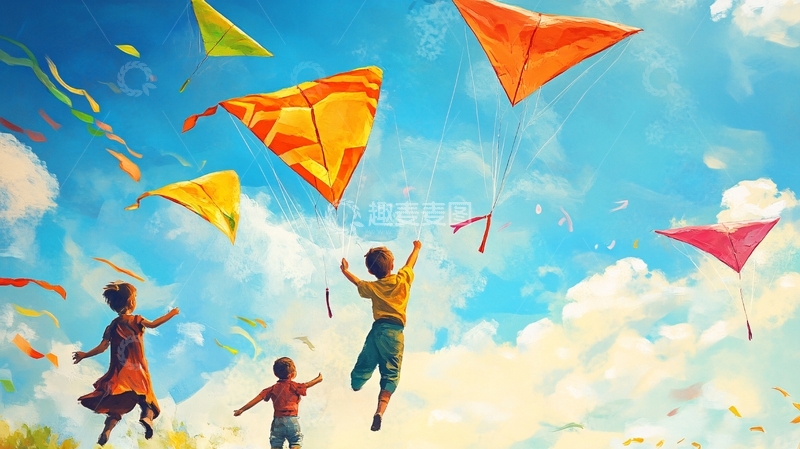 高清大图下载【趣麦麦图】放风筝插画2