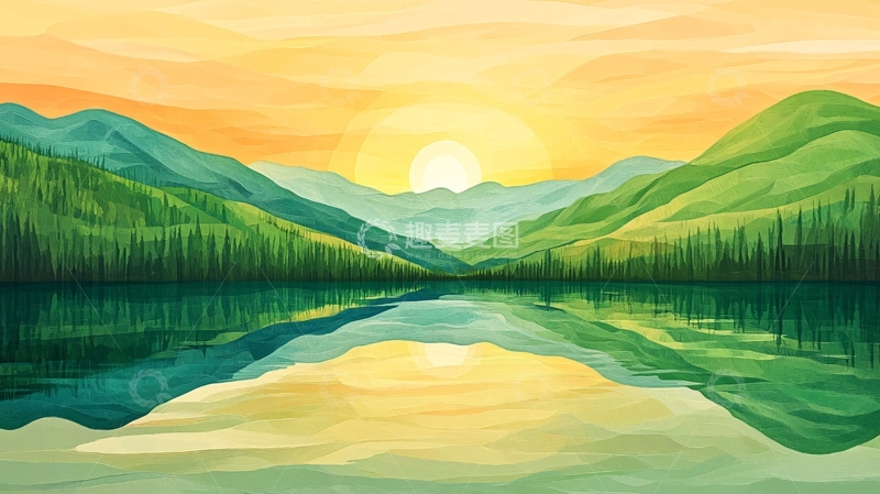 高清大图下载【趣麦麦图】山湖插画49