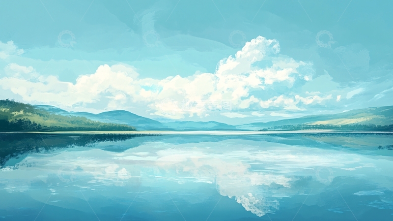 高清大图下载【趣麦麦图】插画湖泊