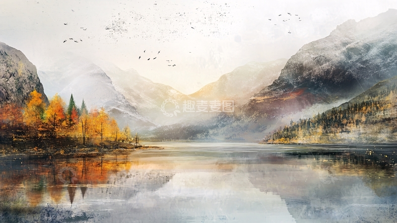 高清大图下载【趣麦麦图】手绘唯美山水倒影3