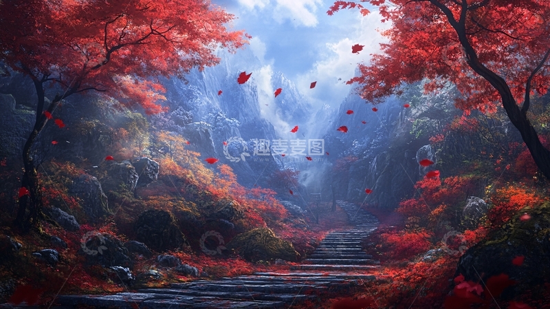 高清大图下载【趣麦麦图】唯美枫林栈道5
