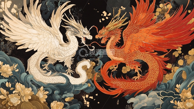 高清大图下载【趣麦麦图】龙凤插画上色1